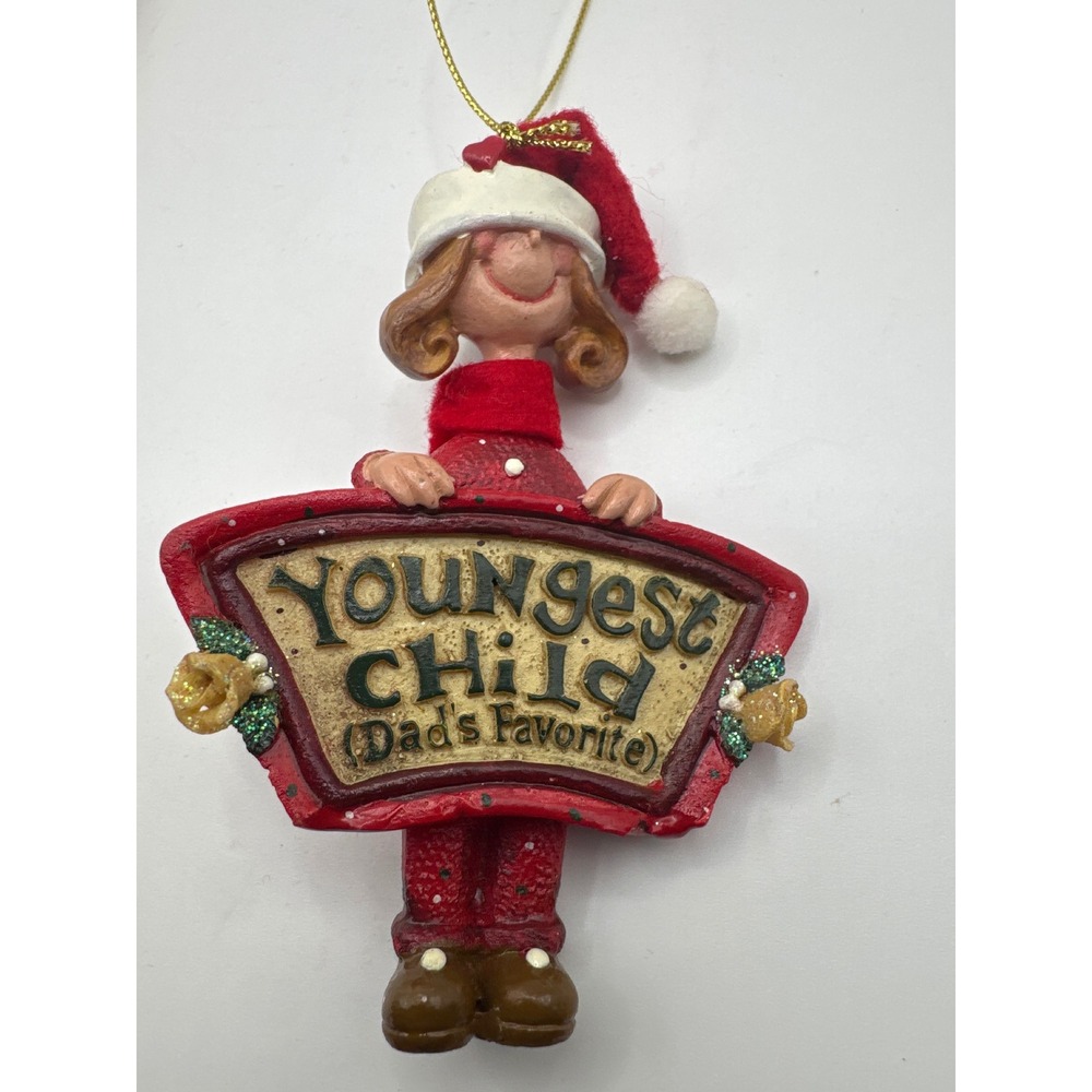 Youngest Child Dads Favorite Christmas Ornament Red Girl Santa Hat Resin 4in